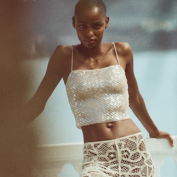 Zara limited edition celeb style sequin crop top - Picture 3 of 7